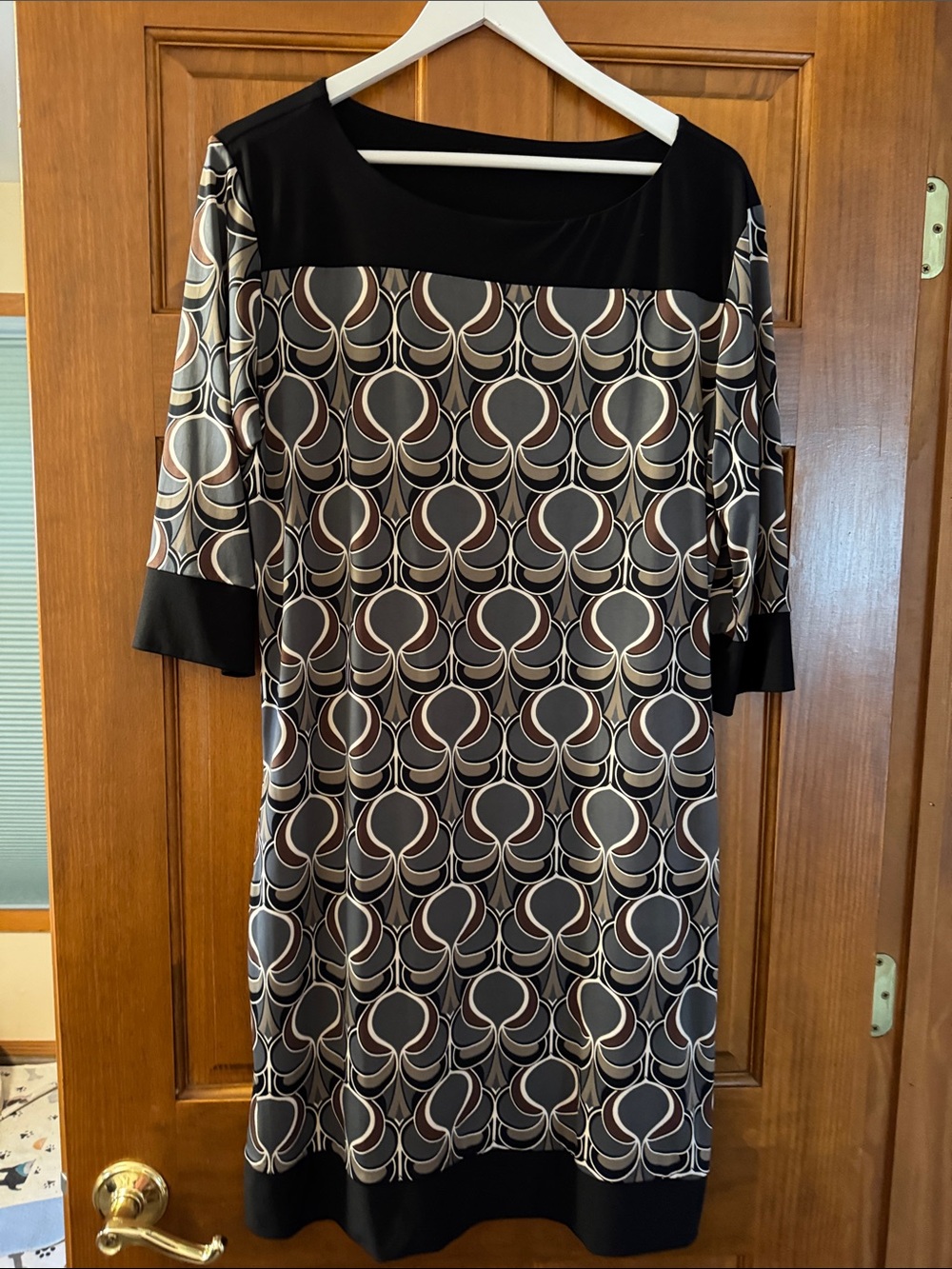 Black and Taupe Geometric Shift Dress - Women